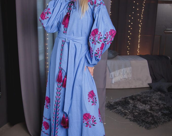 Ukrainian Vyshyvanka Dress | Ukraine Embroidered Dress in USA | Handmade Traditional Ukraine-Style Boho Embroidery Gift | Вишиванка