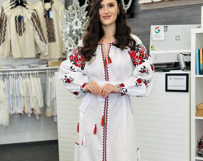 Ukrainian Vyshyvanka Dress | Ukraine Embroidered Dress in USA | Handmade Traditional Ukraine-Style Boho Embroidery Gift | Вишиванка (127)