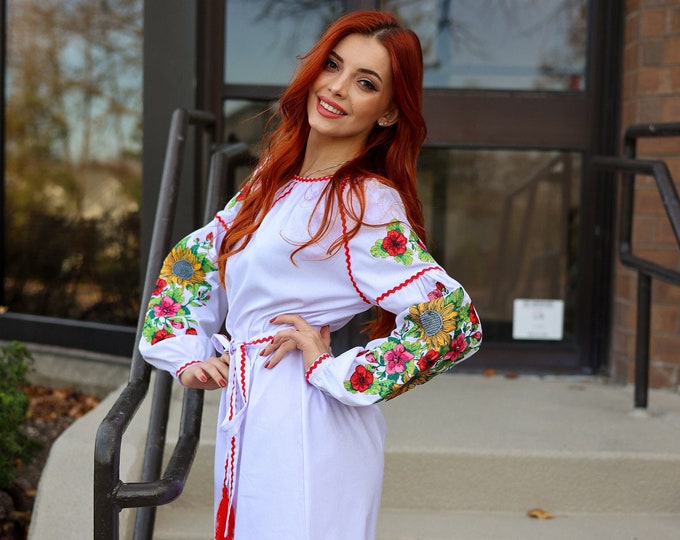 Ukrainian Vyshyvanka Dress | Ukraine Embroidered Dress in USA | Handmade Traditional Ukraine-Style Boho Embroidery Gift | Вишиванка (12)