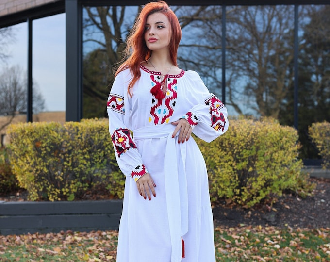Ukrainian Vyshyvanka Dress | Ukraine Embroidered Dress in USA | Handmade Traditional Ukraine-Style Boho Embroidery Gift | Вишиванка (26)