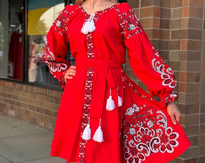 Ukrainian Vyshyvanka Dress | Ukraine Embroidered Dress in USA | Handmade Traditional Ukraine-Style Boho Embroidery Gift | Вишиванка (84)
