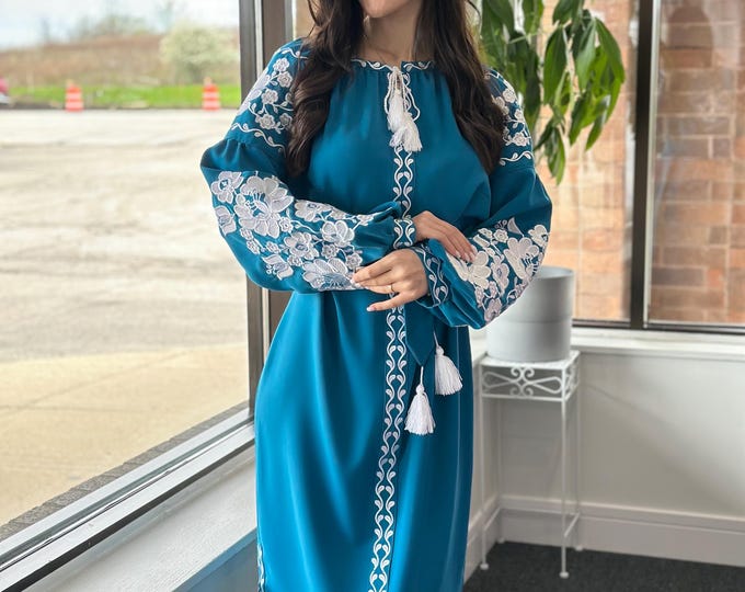 Ukrainian Vyshyvanka Dress | Ukraine Embroidered Dress in USA | Handmade Traditional Ukraine-Style Boho Embroidery Gift | Вишиванка