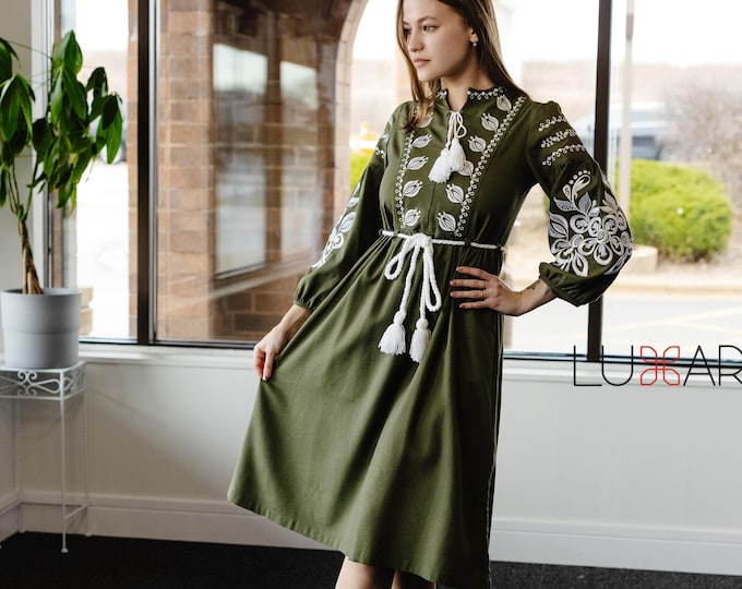 Ukrainian Vyshyvanka Dress | Ukraine Embroidered Dress in USA | Handmade Traditional Ukraine-Style Boho Embroidery Gift | Вишиванка (105)