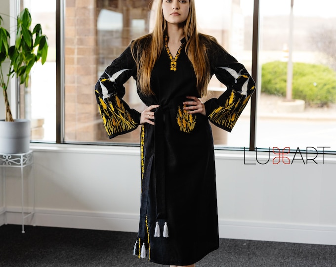 Ukrainian Vyshyvanka Dress | Ukraine Embroidered Dress in USA | Handmade Traditional Ukraine-Style Boho Embroidery Gift | Вишиванка (105)