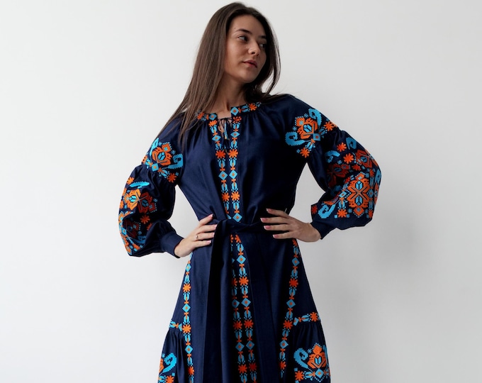 Ukrainian Vyshyvanka Dress | Ukraine Embroidered Dress in USA | Handmade Traditional Ukraine-Style Boho Embroidery Gift | Вишиванка (100)