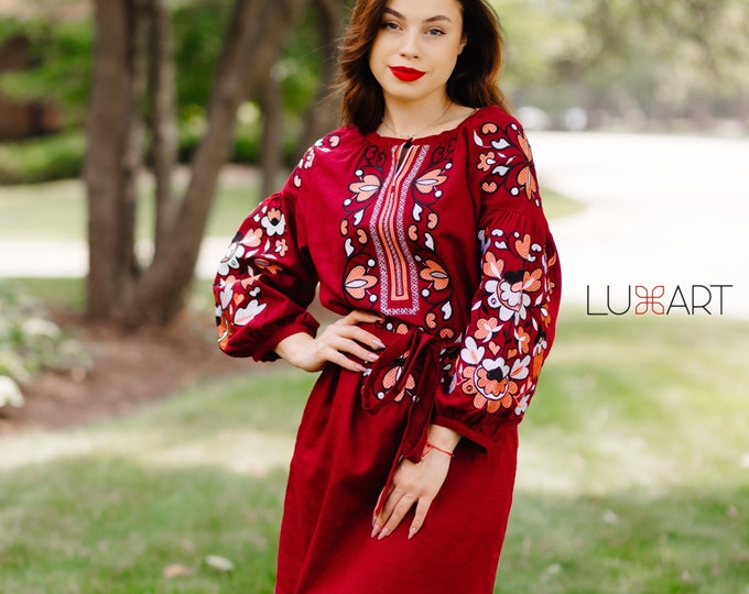 Ukrainian Vyshyvanka Dress | Ukraine Embroidered Dress in USA | Handmade Traditional Ukraine-Style Boho Embroidery Gift | Вишиванка (68)