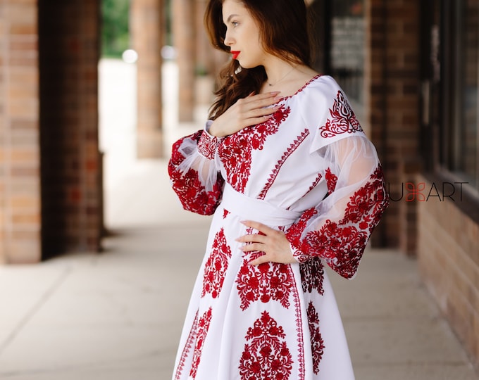 Ukrainian Vyshyvanka Dress | Ukraine Embroidered Dress in USA | Handmade Traditional Ukraine-Style Boho Embroidery Gift | Вишиванка (81)