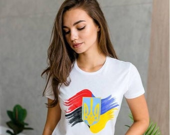 Ukrainian flag T-shirt for women Ukrainian style Ukrainian clothing in USA