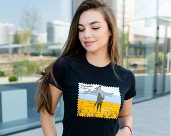 Ukrainian flag T-shirt for women Ukrainian style Ukrainian clothing in USA