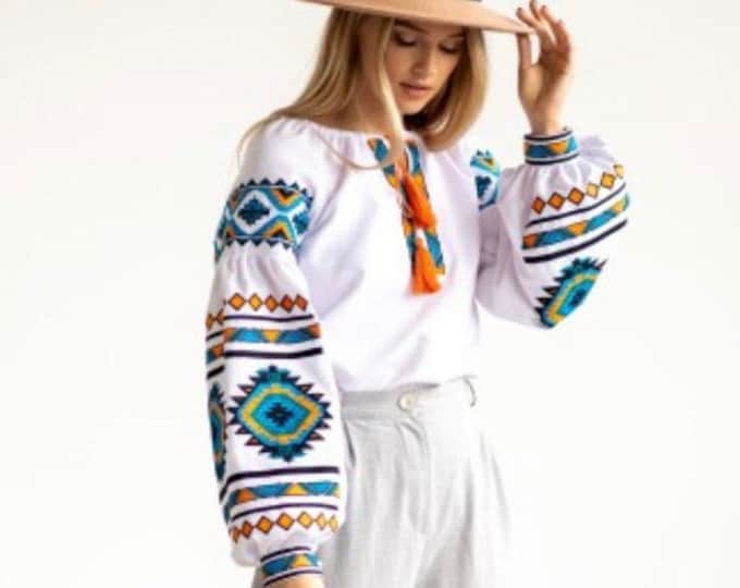 Ukrainian Embroidered Blouse for Women | Ethno Vintage Women's Vyshyvanka Shirt | Sorochka Vyshyta | Vyshyvanka Gift USA | Вишиванка (14)