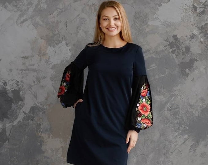 Ukrainian Vyshyvanka Dress | Ukraine Embroidered Dress in USA | Handmade Traditional Ukraine-Style Boho Embroidery Gift | Вишиванка (62)