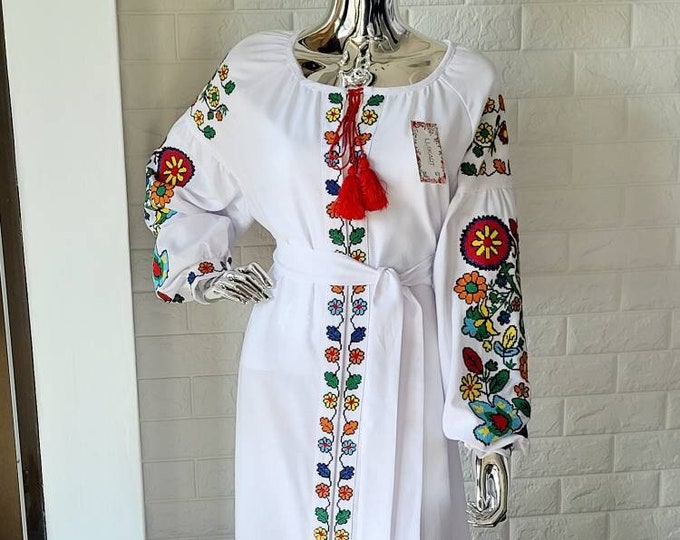 Ukrainian Vyshyvanka Dress | Ukraine Embroidered Dress in USA | Handmade Traditional Ukraine-Style Boho Embroidery Gift | Вишиванка (65)