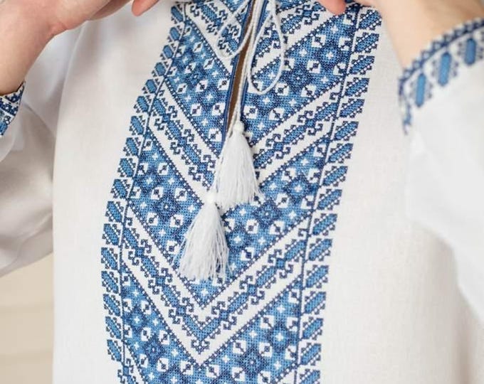 Men's Ukrainian Vyshyvanka Shirt | Blue Embroidered Sorochka