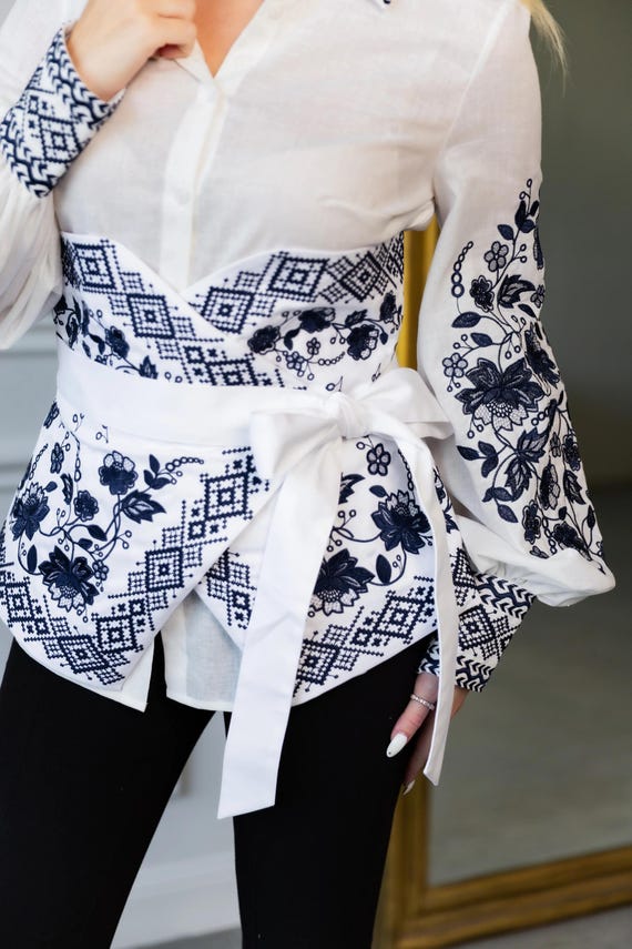 Ukrainian Embroidered Blouse with corset for Women | Ethno Vintage Women's Vyshyvanka Shirt | Sorochka Vyshyta | Vyshyvanka Gift USA