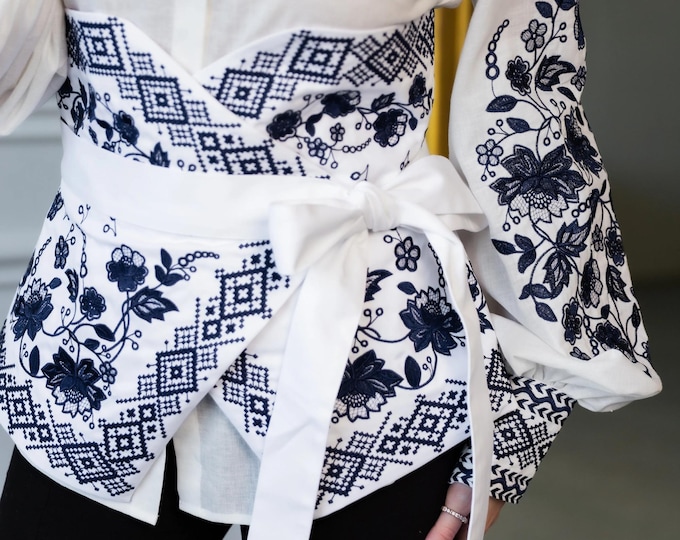 Ukrainian Embroidered Blouse with corset for Women | Ethno Vintage Women's Vyshyvanka Shirt | Sorochka Vyshyta | Vyshyvanka Gift USA