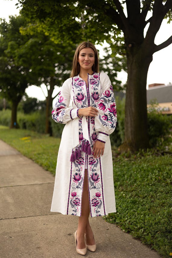 Ukrainian Vyshyvanka Dress | Ukraine Embroidered Dress in USA | Handmade Traditional Ukraine-Style Boho Embroidery Gift | Вишиванка
