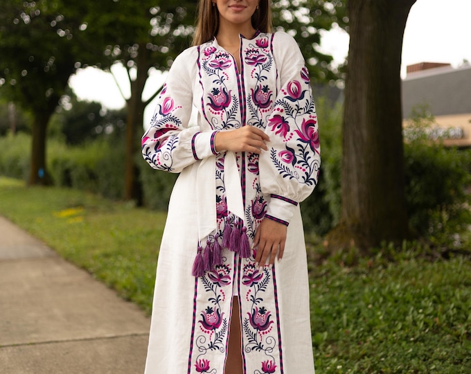 Ukrainian Vyshyvanka Dress | Ukraine Embroidered Dress in USA | Handmade Traditional Ukraine-Style Boho Embroidery Gift | Вишиванка