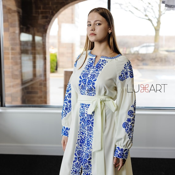 Ukrainian Vyshyvanka Dress | Ukraine Embroidered Dress in USA | Handmade Traditional Ukraine-Style Boho Embroidery Gift | Вишиванка (100)
