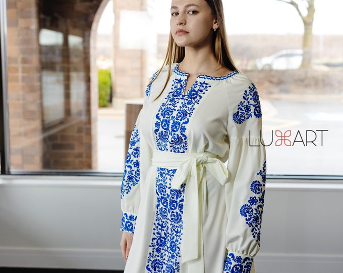 Ukrainian Vyshyvanka Dress | Ukraine Embroidered Dress in USA | Handmade Traditional Ukraine-Style Boho Embroidery Gift | Вишиванка (100)