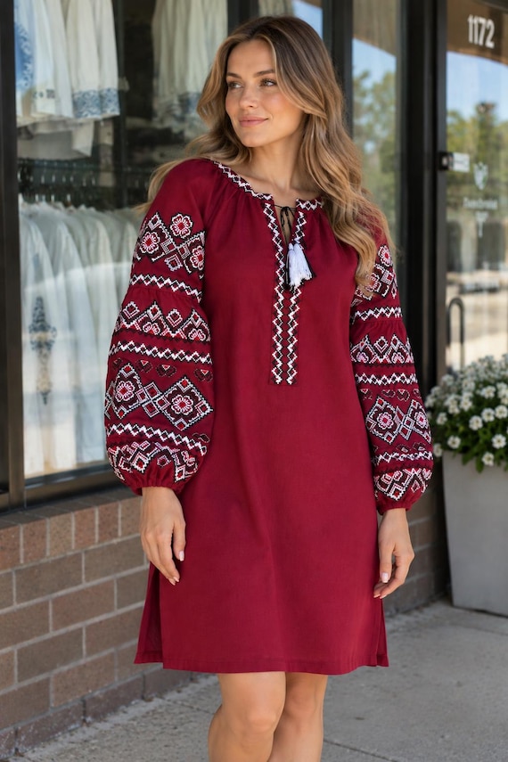 Ukrainian Vyshyvanka Dress | NEW Embroidered Dress in Stock at Our USA Store | Traditional Ukraine-Style Boho Embroidery Gift | Вишиванка
