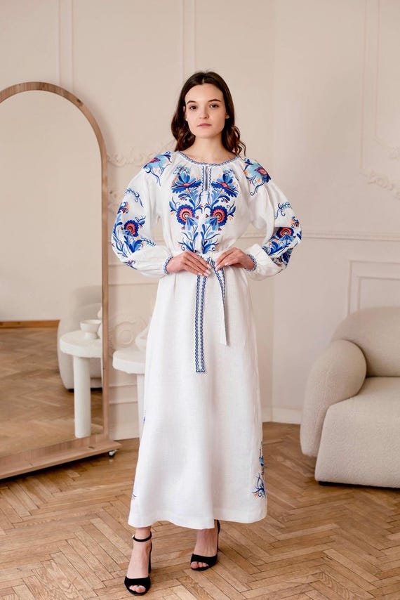Embroidered Ukrainian Dress | Vyshyvanka Style Dress with Traditional Embroidery | Handmade Boho Chic Outfit