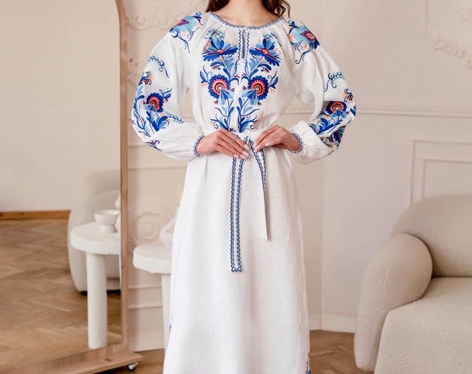 Embroidered Ukrainian Dress | Vyshyvanka Style Dress with Traditional Embroidery | Handmade Boho Chic Outfit