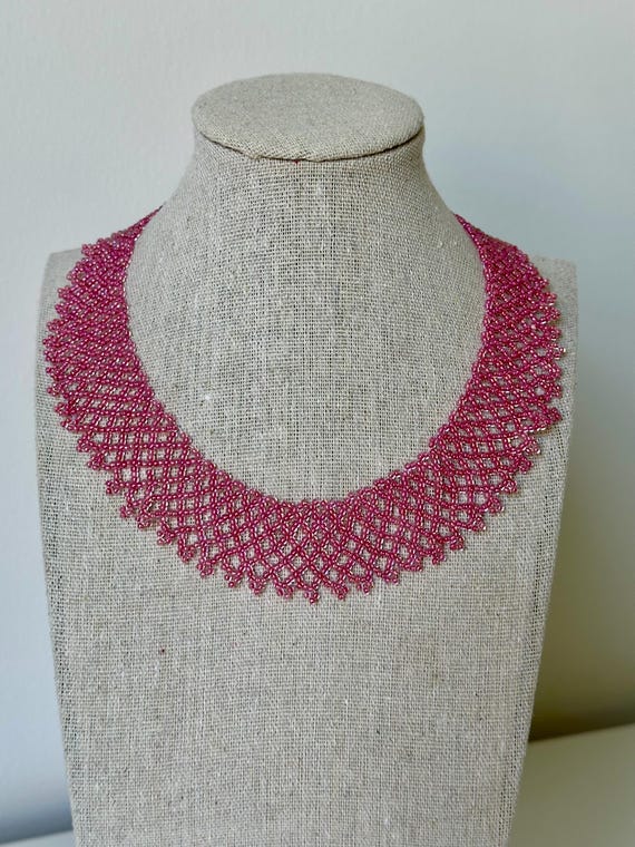 Handmade Ukrainian Beaded Necklace, Traditional Seed Bead Collar, Ethnic Folk Jewelry, Boho Statement Necklace, Gift for Women