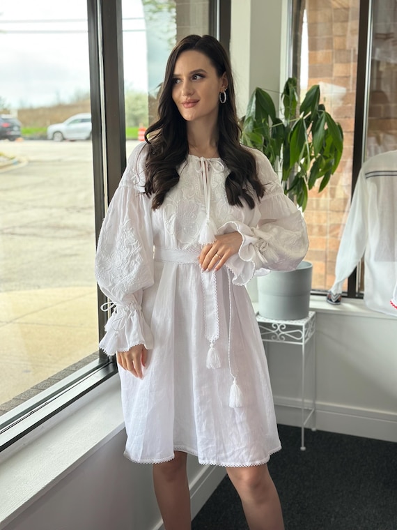 Ukrainian Vyshyvanka Dress | Ukraine Embroidered Dress in USA | Handmade Traditional Ukraine-Style Boho Embroidery Gift | Вишиванка (101)