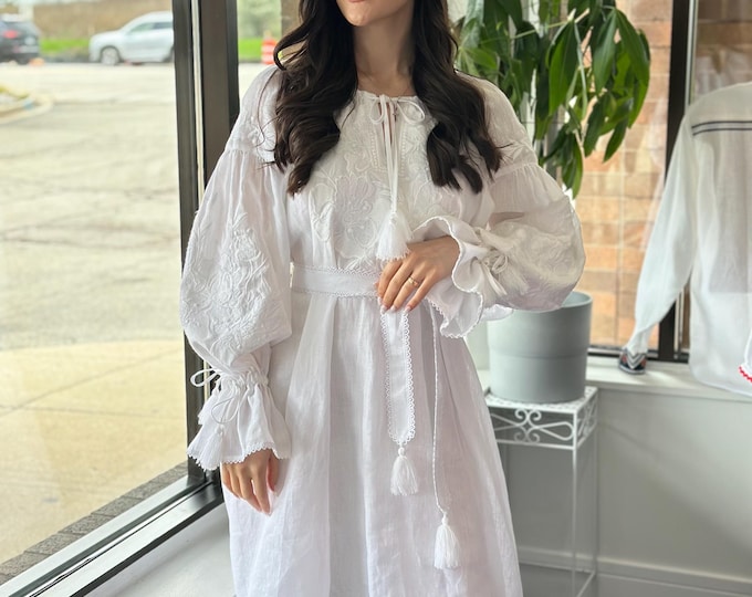 Ukrainian Vyshyvanka Dress | Ukraine Embroidered Dress in USA | Handmade Traditional Ukraine-Style Boho Embroidery Gift | Вишиванка (101)