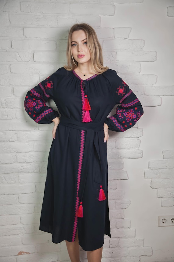 Ukrainian Vyshyvanka Dress | Ukraine Embroidered Dress in USA | Handmade Traditional Ukraine-Style Boho Embroidery Gift | Вишиванка (72)
