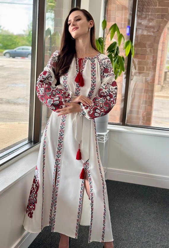 Ukrainian Vyshyvanka Dress | Ukraine Embroidered Dress in USA | Handmade Traditional Ukraine-Style Boho Embroidery Gift | Вишиванка
