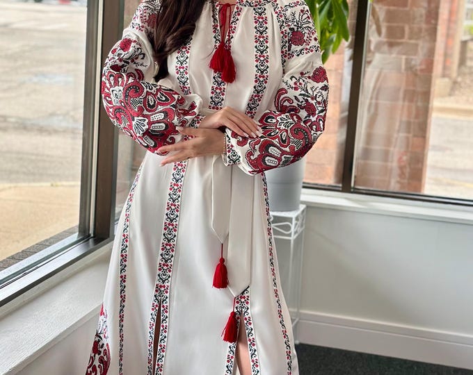 Ukrainian Vyshyvanka Dress | Ukraine Embroidered Dress in USA | Handmade Traditional Ukraine-Style Boho Embroidery Gift | Вишиванка