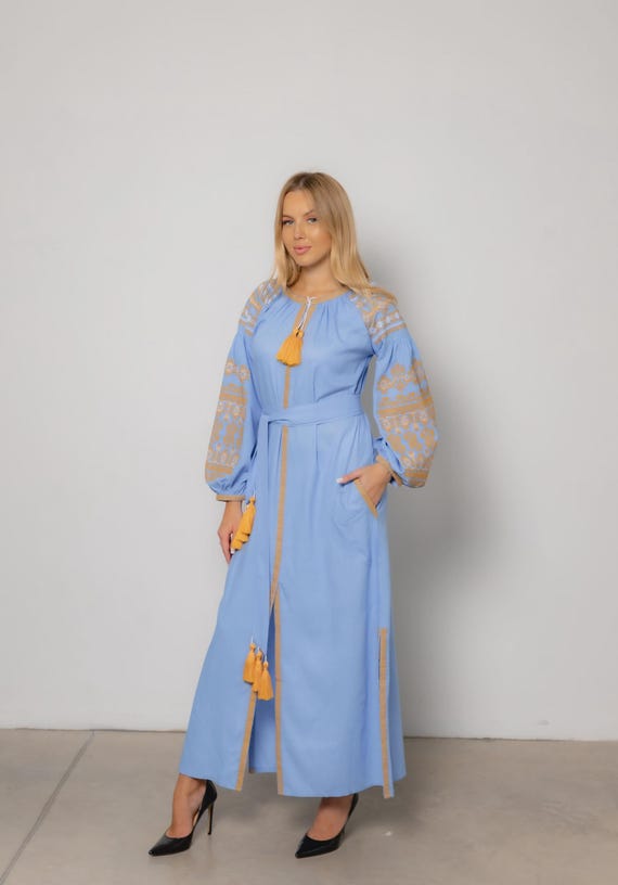 Ukrainian Vyshyvanka Dress | Ukraine Embroidered Dress in USA | Handmade Traditional Ukraine-Style Boho Embroidery Gift | Вишиванка