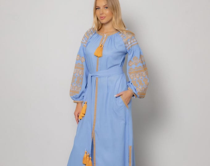Ukrainian Vyshyvanka Dress | Ukraine Embroidered Dress in USA | Handmade Traditional Ukraine-Style Boho Embroidery Gift | Вишиванка