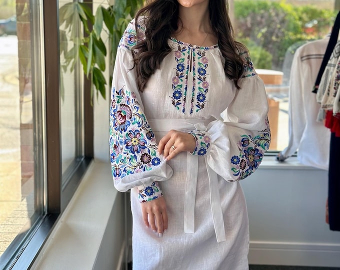 Ukrainian Vyshyvanka Dress | Ukraine Embroidered Dress in USA | Handmade Traditional Ukraine-Style Boho Embroidery Gift | Вишиванка