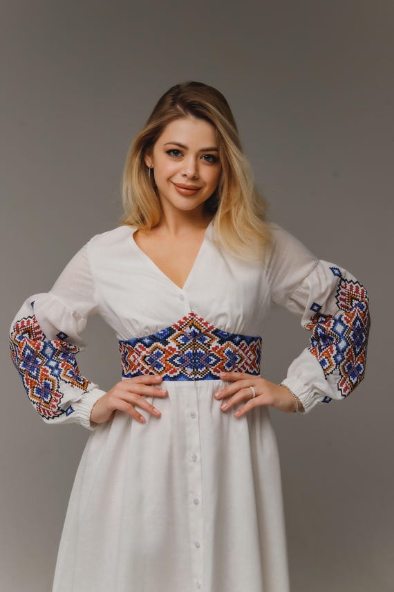 Ukrainian Vyshyvanka Dress | Ukraine Embroidered Dress in USA | Handmade Traditional Ukraine-Style Boho Embroidery Gift | Вишиванка