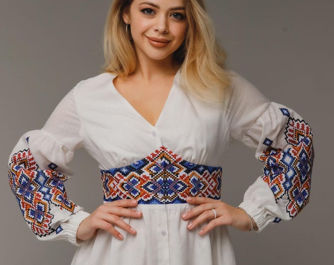 Ukrainian Vyshyvanka Dress | Ukraine Embroidered Dress in USA | Handmade Traditional Ukraine-Style Boho Embroidery Gift | Вишиванка