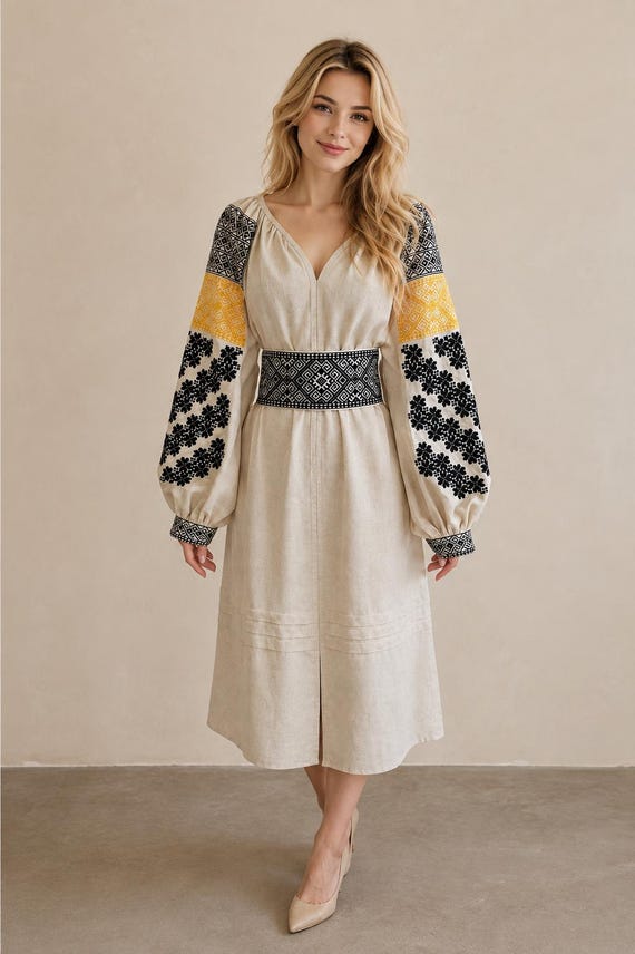 Handmade Ukrainian Vyshyvanka Dress | Embroidered Boho Dress