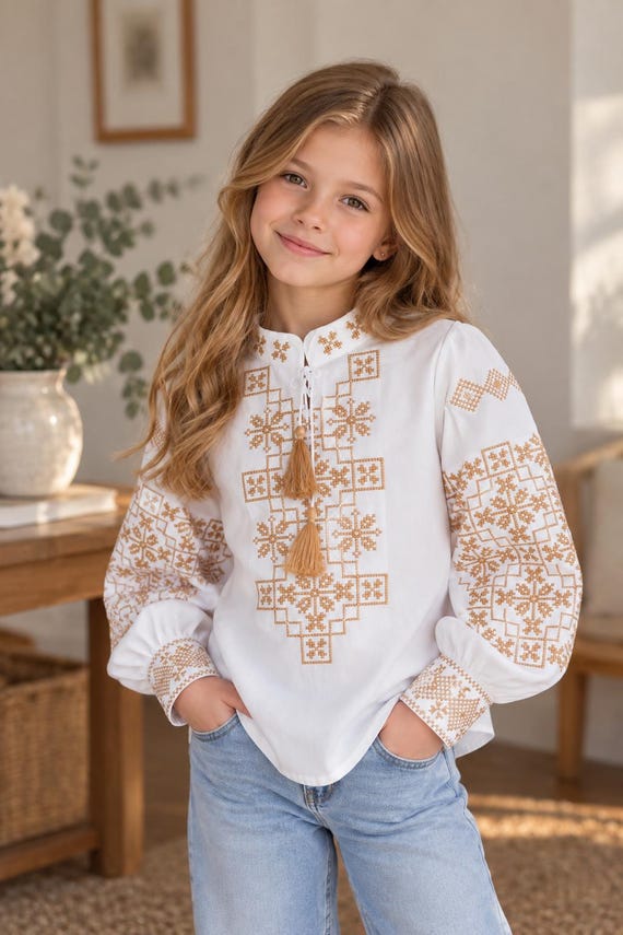 Embroidered Vyshyvanka Blouse for Girls | Ukrainian Embroidery Shirt | Traditional Ukrainian Style in Stock in USA | Вишиванка у США