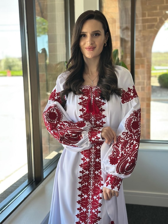 Ukrainian Vyshyvanka Dress | Ukraine Embroidered Dress in USA | Handmade Traditional Ukraine-Style Boho Embroidery Gift | Вишиванка