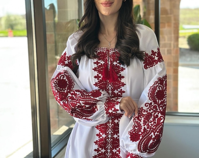 Ukrainian Vyshyvanka Dress | Ukraine Embroidered Dress in USA | Handmade Traditional Ukraine-Style Boho Embroidery Gift | Вишиванка