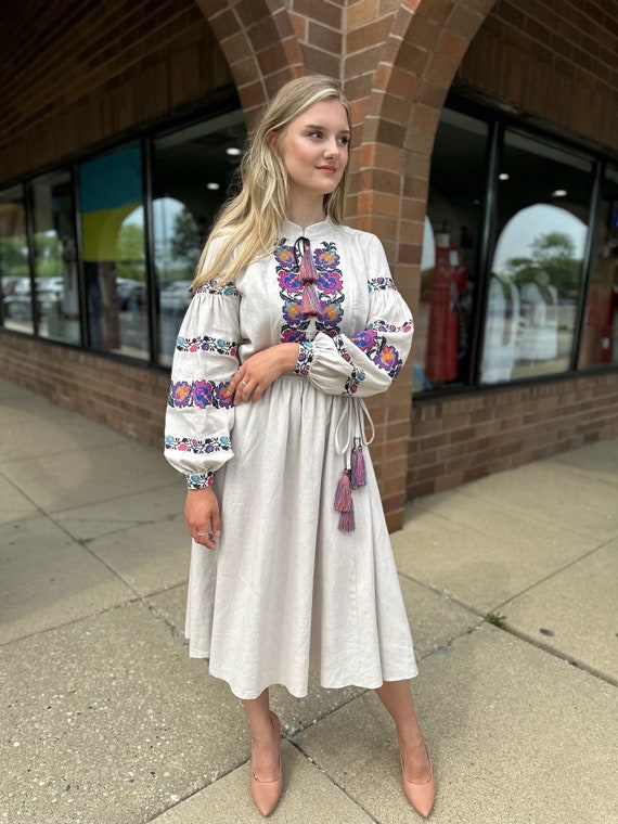 Ukrainian Vyshyvanka Dress | Ukraine Embroidered Dress in USA | Handmade Traditional Ukraine-Style Boho Embroidery Gift | Вишиванка (106)
