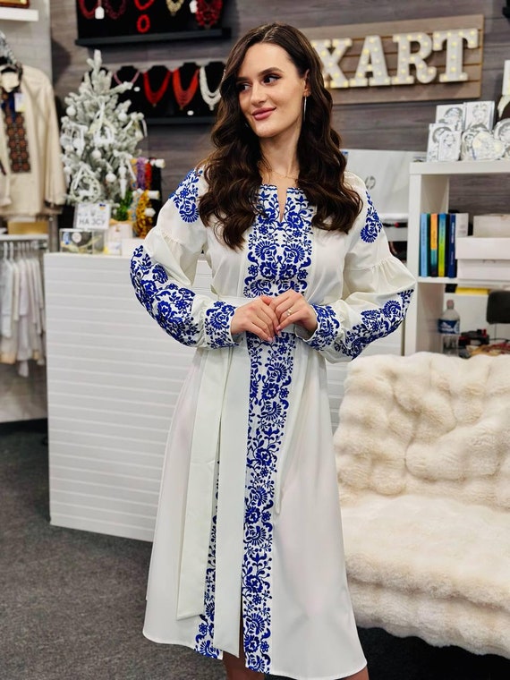 Ukrainian Vyshyvanka Dress | Ukraine Embroidered Dress in USA | Handmade Traditional Ukraine-Style Boho Embroidery Gift | Вишиванка (90)