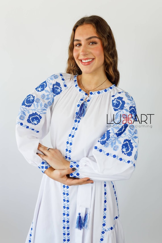 Ukrainian Vyshyvanka Dress | Ukraine Embroidered Dress in USA | Handmade Traditional Ukraine-Style Boho Embroidery Gift | Вишиванка (24)