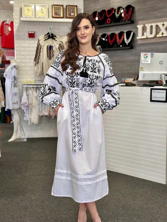 Ukrainian Vyshyvanka Dress | Ukraine Embroidered Dress in USA | Handmade Traditional Ukraine-Style Boho Embroidery Gift | Вишиванка (126)