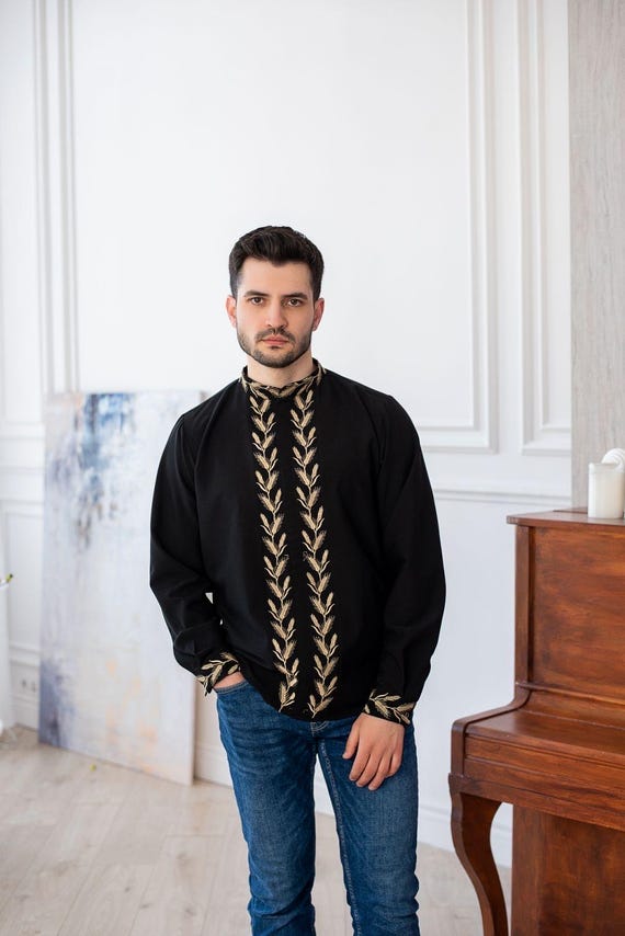 Embroidered Ukrainian Shirt, Vyshyvanka for Men, Linen Ethnic Blouse, Traditional Ukrainian Clothing