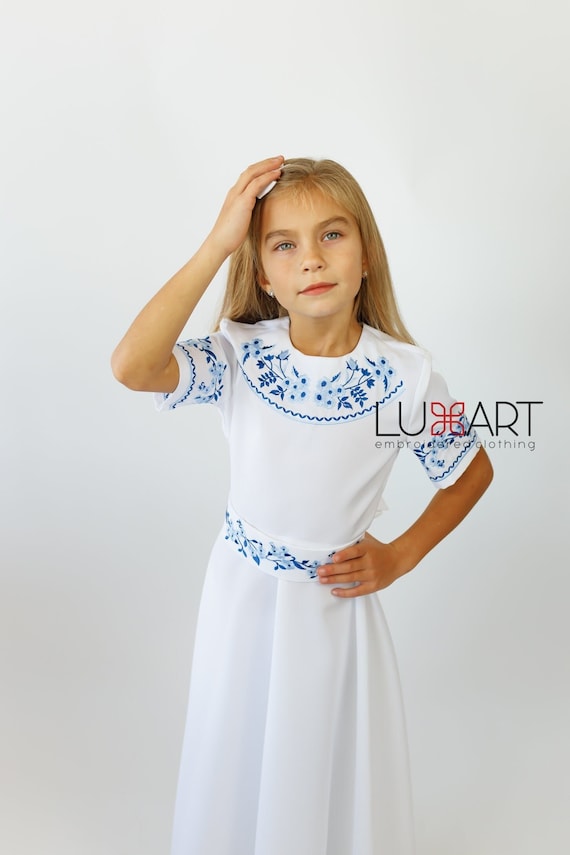 NEW Ukrainian Dress With Embroidery White Dress For Girl Worldwide Shipping from Ukraine
