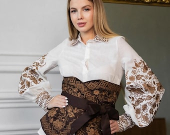 Ukrainian Embroidered Blouse with corset for Women | Ethno Vintage Women's Vyshyvanka Shirt | Sorochka Vyshyta | Vyshyvanka Gift USA