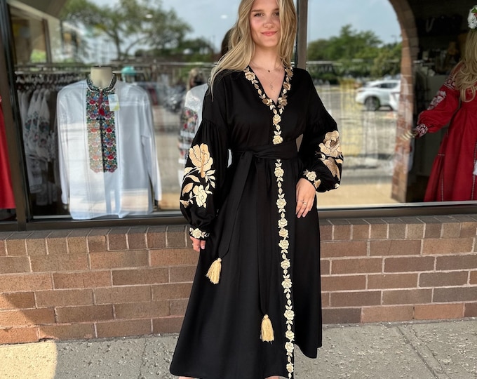 Ukrainian Vyshyvanka Dress | Ukraine Embroidered Dress in USA | Handmade Traditional Ukraine-Style Boho Embroidery Gift | Вишиванка (104)