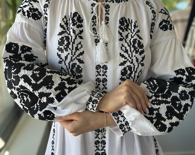 Ukrainian Vyshyvanka Dress | Ukraine Embroidered Dress in USA | Handmade Traditional Ukraine-Style Boho Embroidery Gift | Вишиванка